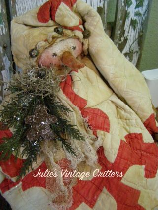 Primitive Snowman Doll Old Antique Reds Quilt,  Old Photo,  Folk Art Snowman Doll