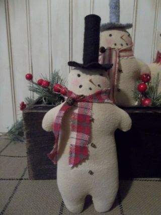 Trio of Primitive Handmade Snowmen in Handmade Wood Box - Christmas/Winter 3