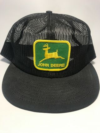 Vintage John Deere Black Mesh Snapback Trucker Farmer Hat Cap Patch Louisville