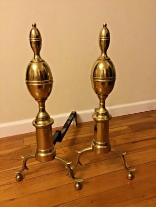 Vintage Williamsburg Brass 23” Tall Andirons Federal Fireplace Virginia Cw - 100 - 2