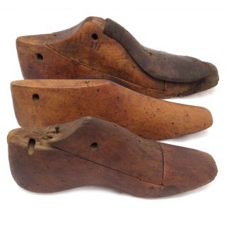 Set Of 3 Antique Wood Shoe Form Mold Last Primitive Mens Womens