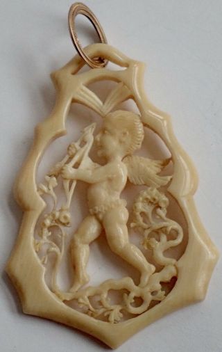 Antique Victorian Edwardian Carved Bovine Bone Cherub Cupid Pendant