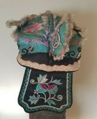 Vintage Antique Chinese Silk Embroidered Child ' s Tiger Hat 2