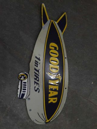 Vintage Authentic Porcelain Goodyear Tires Enamel Sign 21x9 Inches Double Sided