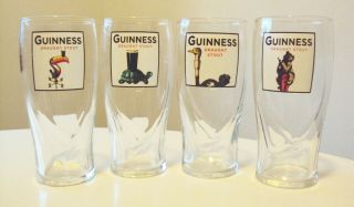Set Of 4 Guinness Draught Stout Ostrich,  Toucan,  Bear & Turtle 20oz Beer Glass