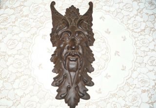 Vintage Cast Iron Green Man Wall Plaque X Large 20 " Long X 9 " Wide