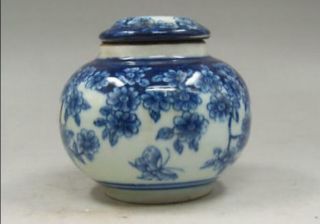 Chinese Old Handmade Painting Flowers Blue And White Porcelain Tea Caddy Pots Rn