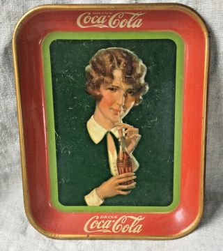 1927 Girl Drinking Bottle Coke Coca - Cola Serving Tray Company