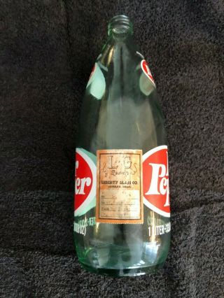 Dr Pepper 1 Liter Bottle Production Sample Liberty Glass 1976