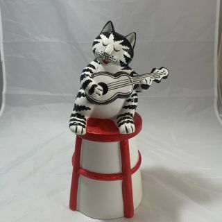 B Kliban Cat Cookie Jar 10in Vtg Sigma Tastesetter Playing Guitar On Stool 2