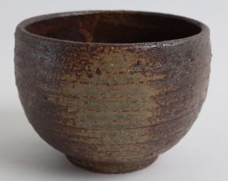 Mino Ware Japanese Pottery Large Bowl Burnt Brown & Ocher Stripe (matcha/rice)