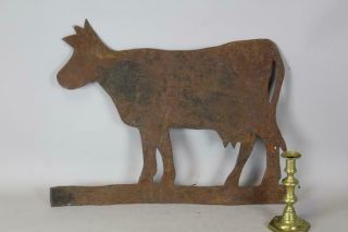 Rare 19th C Sheet Iron Hanging Sign Of A Cow In Grungy Old Weathered Surface