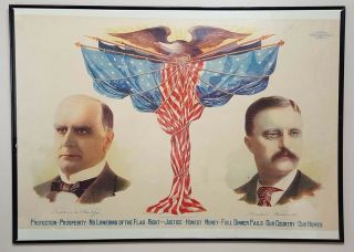 Rare William Mckinley & Theodore Roosevelt Campaign Poster Version 2