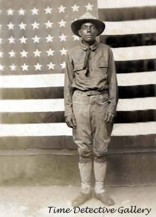 Wwi African American Soldier Posed With American Flag - Historic Photo Print
