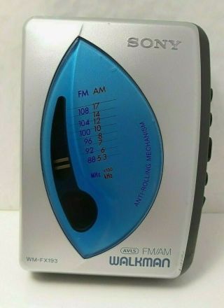 Vintage Sony Walkman Wm - Fx193 Stereo Cassette Player Fm/am Radio - Silver/blue
