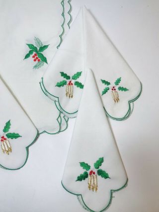 Vintage Mid Century Hand Embroidered Christmas Placemats & Napkins Set 6 Each 2