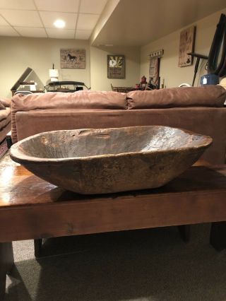 Antique Primitive - Hand Carved Wooden Dough Bowl Trencher