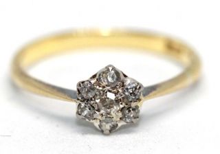 Pretty Antique Victorian 18 Ct Yellow Gold Diamond Cluster Daisy Set Ring Size K