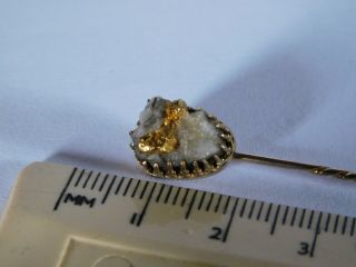 Antique 9ct Gold Stick Pin With 22ct Gold Nugget In Quartz