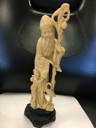 Vintage Ivory Style Chinese/asian Wise Man With Child / Statue Figurine 12 1/2 "