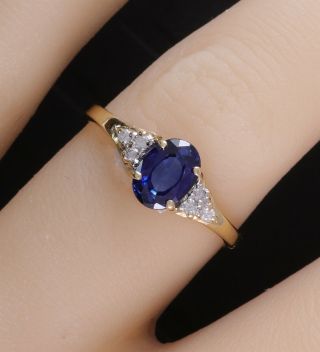 Classic Vintage Estate Natural Blue Sapphire Diamond Ring 1.  2 Tw 14k Yellow Gold