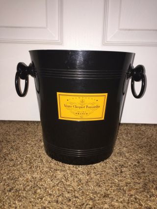 Vintage Veuve Clicquot Ponsardin Black Metal Champagne Ice Bucket Dual Handles