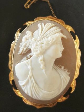 Antique Victorian Huge 52mm 9ct Yellow Gold Carv Ed Cameo Brooch & Pendant 10grm