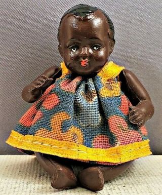 C1950 German Celluloid Black Baby Doll Has Maker 