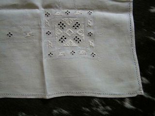 Vintage Linen Table Cloth Cut Work Embroidery Needle Lace Filet Edge 36x36 2