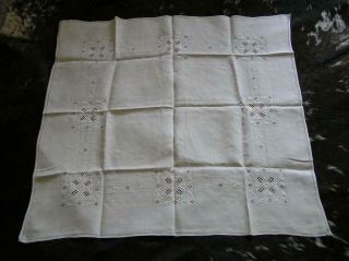Vintage Linen Table Cloth Cut Work Embroidery Needle Lace Filet Edge 36x36 3