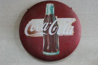 Coca - Cola Button Sign 24 Inch Bottle Vintage 1950 