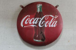 Coca - Cola Button Sign 24 Inch Bottle Vintage 1950 