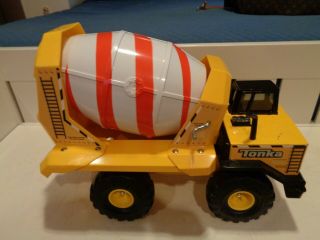 Vintage Tonka Black And Yellow Cement Mixer With Red And White Striped Bowl