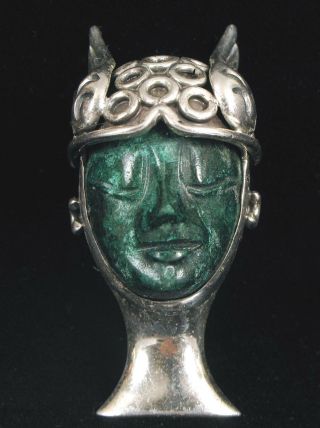 Talleres De Los Ballesteros Taxco Sterling Silver Mask Pendant Roman God Mercury