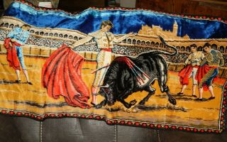 Vintage Tapestry Of Bullfight Matador Made In Italy 39 " X 19 " Euc