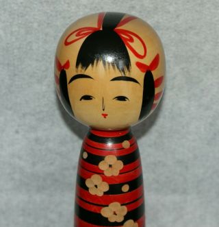 11 3/4 " Japanese Apricot Flower Kimono Kokeshi Wooden Doll Signed Tatsuro