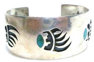 Ihm Hopi Bear Paw Turquoise Inlay Sterling Silver Mens Womens Cuff Bracelet