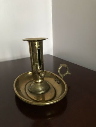 Very Early Antique Brass Candlestick With Side Rise