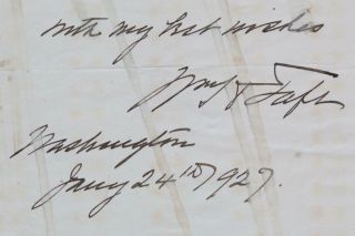 President William Howard Taft Signed Letter - JSA 2