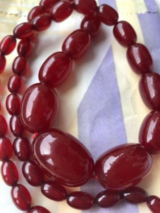Rare Vintage Graduated Cherry Amber Bakelite Bead Necklace