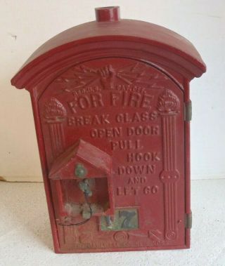 Vintage Cast Iron Gamewell Fire Alarm Box W Curved Roof Empty W Key