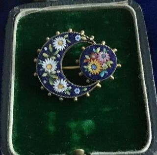Exquisite Solid Silver Antique Victorian Silver Micro Mosaic Set Brooch/pin