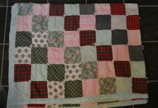Handmade Red & Pink Patchwork Quilt From Vintage Fabrics - 60 " X 75 "