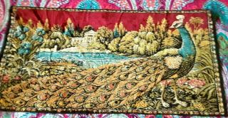 Vintage Peacock Tapestry Rug Made In Italy Gorgeous Bright Colors