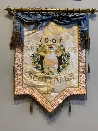 Rare Antique Odd Fellows Ioof Parade Banner Scottdale Pa 1900 Era.