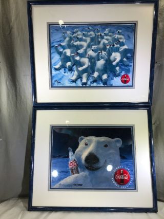 Two Framed Polar Bear Coca - Cola 17 " X 20 " Animation Art W/coa Rhythm & Hues
