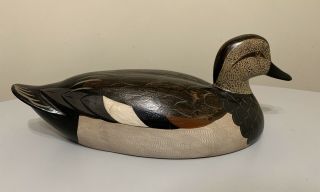 Vintage Signed 1984 16” Charles Chas.  Moore Carved Hand Painted Wood Duck Decoy