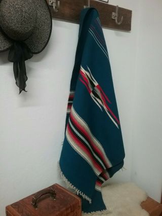 Vintage Blue Chimayo Weaving Rug / Blanket 36x69 Inches