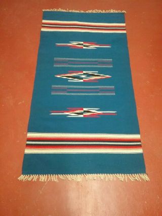 Vintage Blue Chimayo Weaving Rug / Blanket 36x69 inches 2