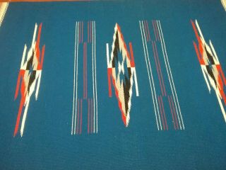 Vintage Blue Chimayo Weaving Rug / Blanket 36x69 inches 3